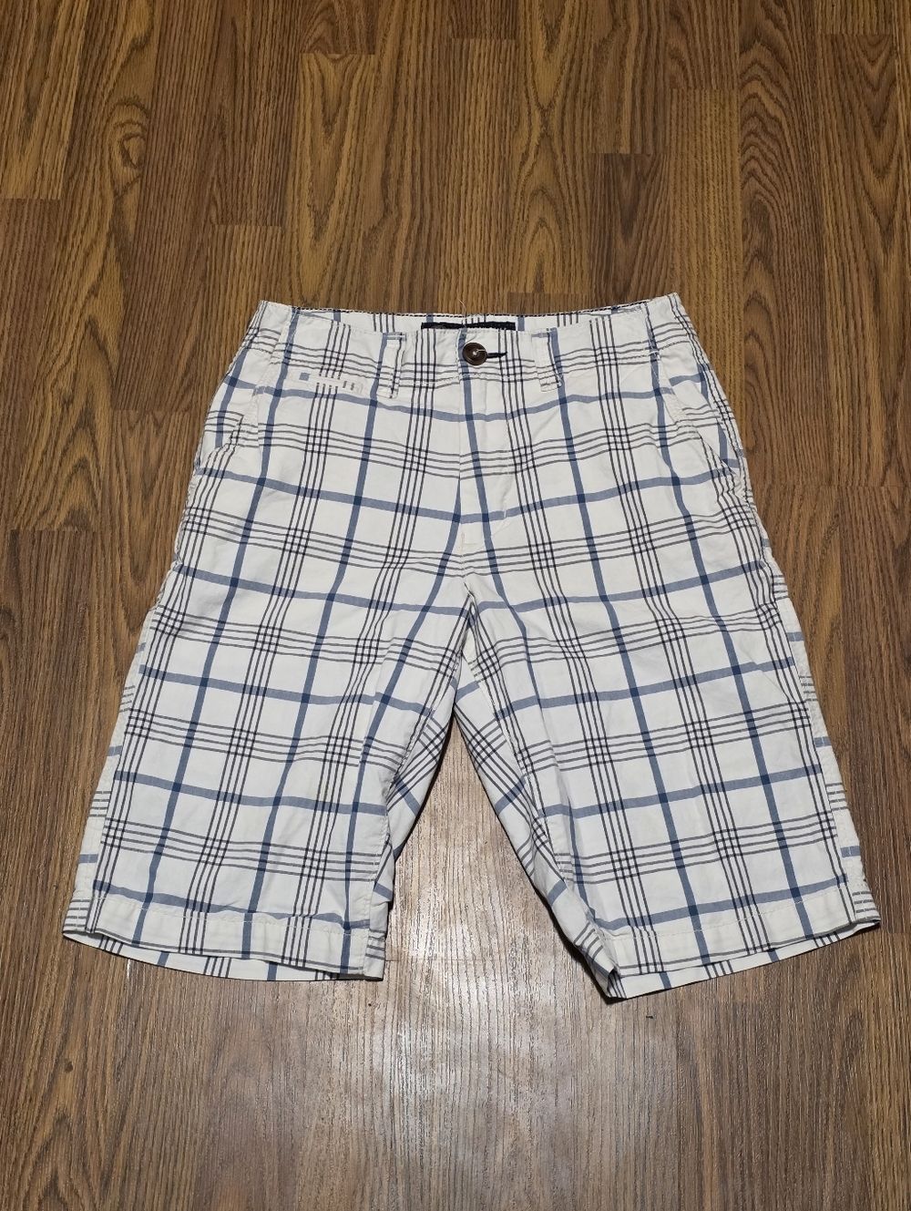 American Eagle Outfitters Longboard Shorts Mens 26 Blue White Plaid Cotton F39